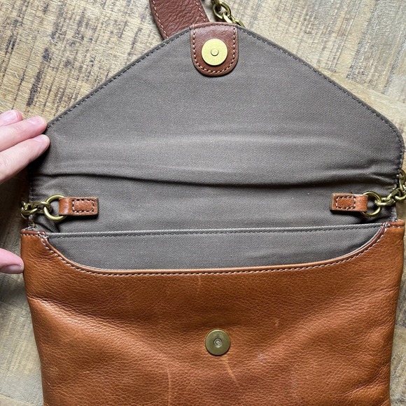 J CREW Cognac Leather Clutch Bag with Chain Strap Leather Convertible Chic - Picture 8 of 16